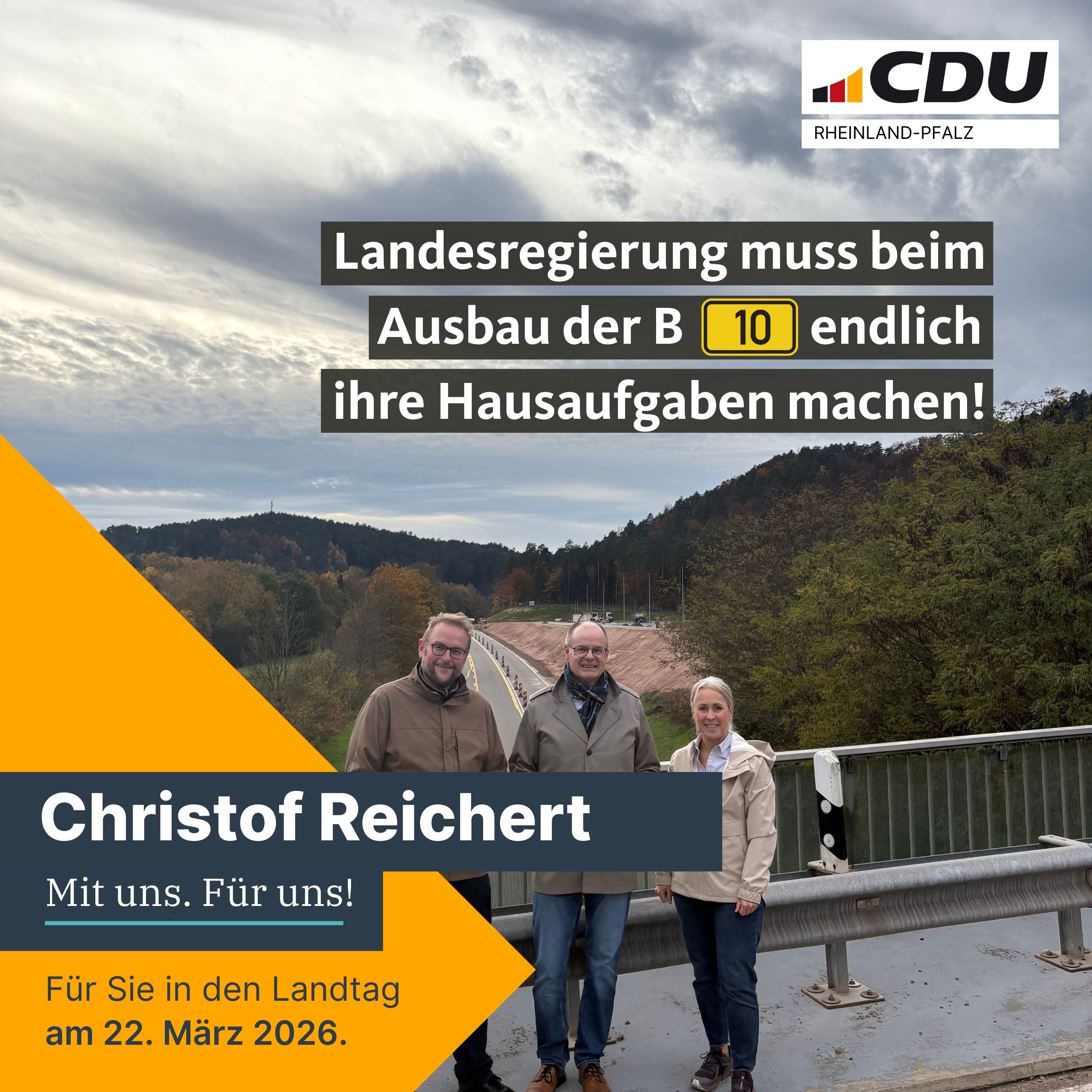 Ortstermin zum Sachstand des Ausbaus der B 10 mit Landr�tin Dr. Susanne Ganster und Oberb�rgermeister Markus Zwick